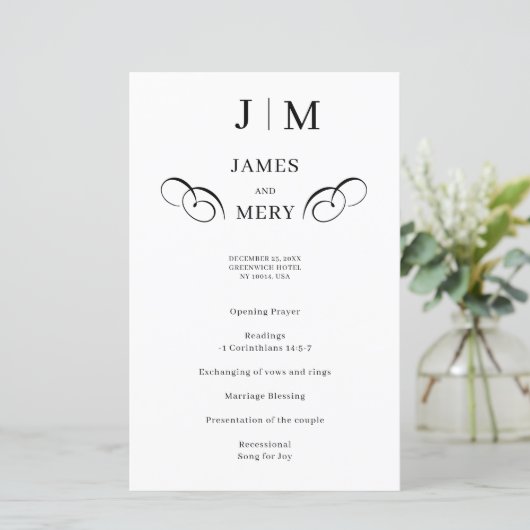 Classic Monogram Calligraphy Wedding Program (Staand voorkant)