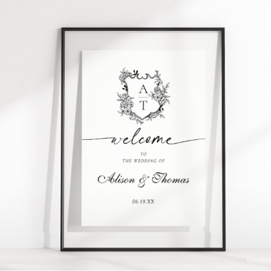 Classic Monogram Crest Bruiloft Welkom Poster