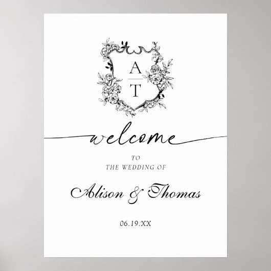Classic Monogram Crest Bruiloft Welkom Poster (Voorkant)