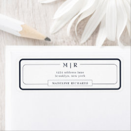 Classic Monogram Dark Navy Blue Border Address Etiket