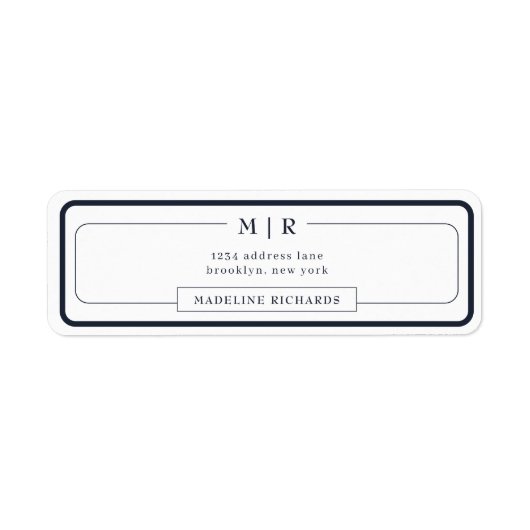 Classic Monogram Dark Navy Blue Border Address Etiket (Voorkant)