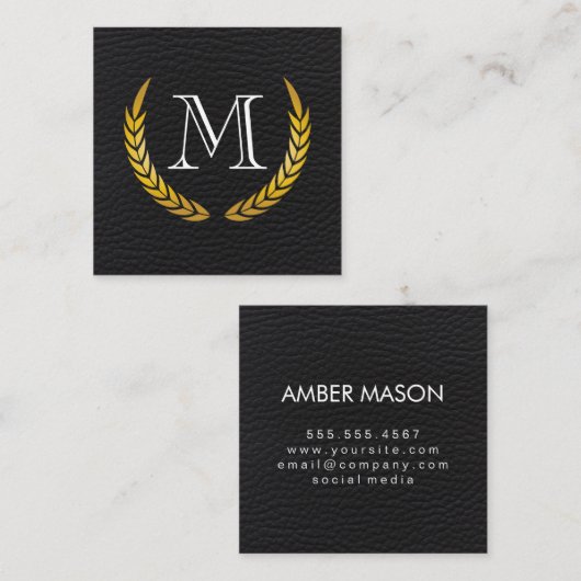 Classic Monogram Decorative Elements Faux Leather Vierkante Visitekaartje (Voorkant / Achterkant)