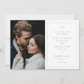 Classic Monogram Dusty Blue Wedding Foto Save The Date (Voorkant)