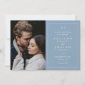 Classic Monogram Dusty Blue Wedding Foto Save The Date (Voorkant)