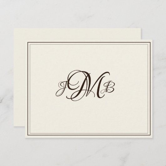 Classic Monogram Ecru & Sepia Flourch Script Bedankkaart (Voorkant / Achterkant)