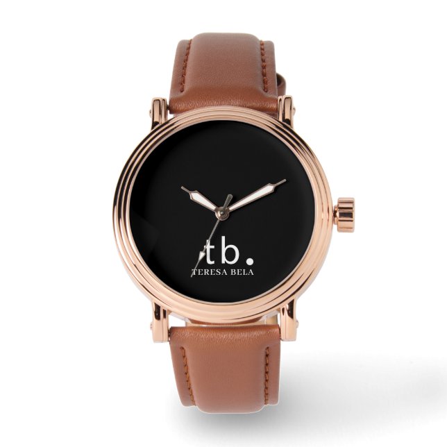 Classic Monogram Elegant Minimal Black and White Horloge (Voorkant)