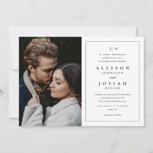 Classic Monogram Elegant Photo Wedding Kaart (Voorkant)