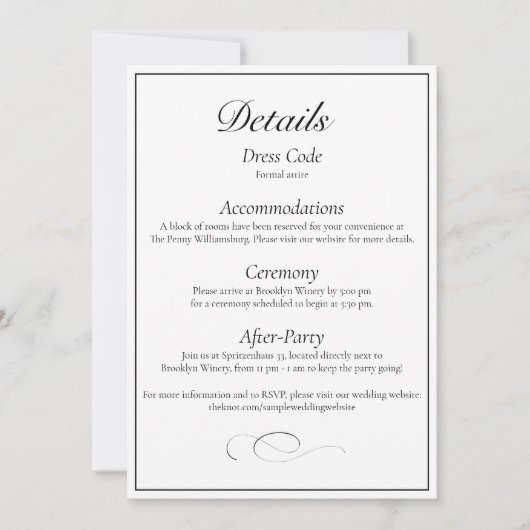 Classic Monogram Elegant Wedding Detail Card Kaart (Voorkant)