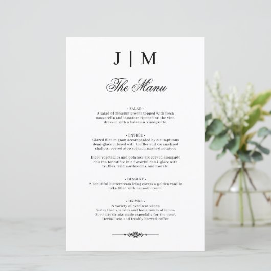 Classic Monogram Elegant Wedding Menu (Staand voorkant)