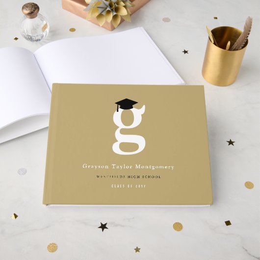 Classic Monogram G And Graduation Cap Grad Party Gastenboek (Voorkant open)
