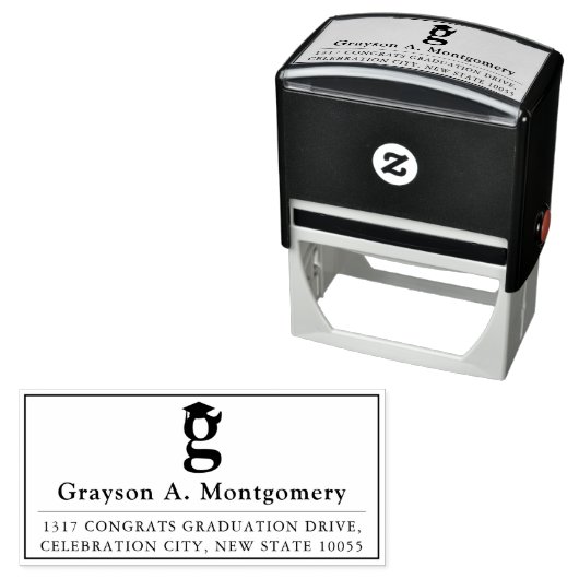 Classic Monogram G Black Graduation Cap Address Zelfinktende Stempel (In situ)