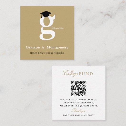 Classic Monogram Gold 'G' Graduation College Fund Informatiekaartje (Voorkant / Achterkant)