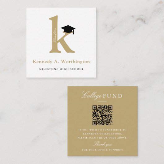 Classic Monogram Gold 'K' Graduation College Fund Informatiekaartje (Voorkant / Achterkant)