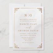 Classic Monogram Goud  Lijst Wedding Kaart (Voorkant)