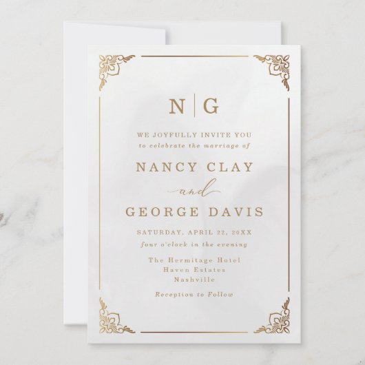 Classic Monogram Goud  Lijst Wedding Kaart (Voorkant)