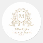 Classic Monogram Gouden Bruiloft Sticker (Voorkant)