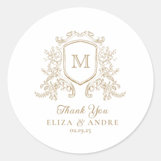 Classic Monogram Gouden Bruiloft Sticker (Voorkant)