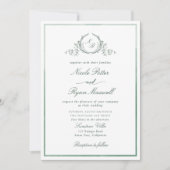 Classic Monogram Green Waterverf Wedding Kaart (Voorkant)