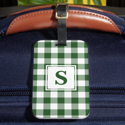 Classic Monogram Green White Buffalo Check Patroon Bagagelabel (Voorkant Insitu 2)
