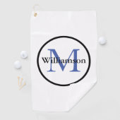 Classic Monogram Initiaal & Achternaam Blauw & Zwa Golfhanddoek (Insitu)