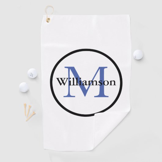 Classic Monogram Initiaal & Achternaam Blauw & Zwa Golfhanddoek (Insitu)