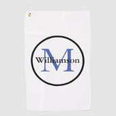 Classic Monogram Initiaal & Achternaam Blauw & Zwa Golfhanddoek (Voorkant)