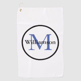 Classic Monogram Initiaal & Achternaam Blauw & Zwa Golfhanddoek
