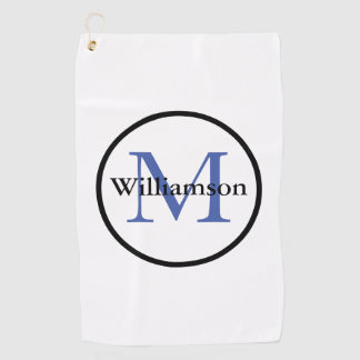 Classic Monogram Initiaal & Achternaam Blauw & Zwa Golfhanddoek