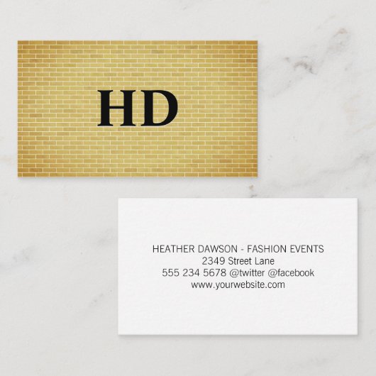 Classic Monogram Initialen | goudbakstenen muur Visitekaartje (Voorkant / Achterkant)