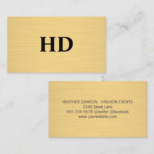 Classic Monogram Initialen | Gouden textuur Visitekaartje (Voorkant / Achterkant)