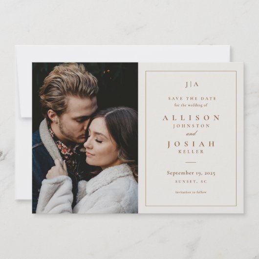 Classic Monogram Ivory Wedding Photo Save The Date (Voorkant)