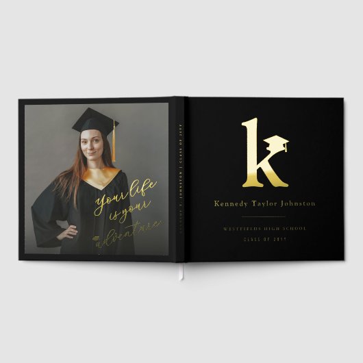 Classic Monogram K And Graduation Cap Grad Party Gastenboek (Volledig)