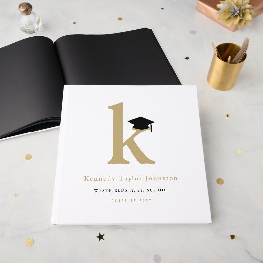 Classic Monogram K And Graduation Cap Grad Party Gastenboek (Voorkant open)