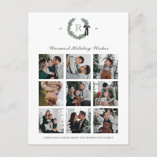 Classic Monogram Krans Crest Holiday Briefkaart (Voorkant)