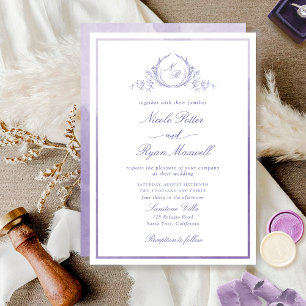 Classic Monogram Lavender Waterverf Wedding Kaart