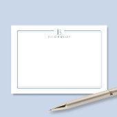 Classic Monogram Light Blue Border Stationery Note Notitiekaartje