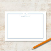 Classic Monogram Light Blue Border Stationery Note Notitiekaartje