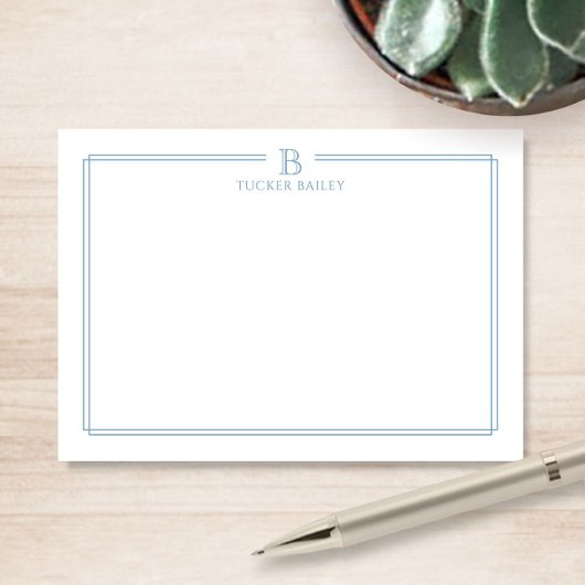 Classic Monogram Light Blue Border Stationery Note Notitiekaartje