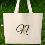 Classic monogram N red white flower mother gift Grote Tote Bag<br><div class="desc">Want to make Mom's day extra special this Mother's Day? Check out this Classic Monogram Tote Bag! Picture her face lighting up when she sees it – a beautiful design bursting with sweet red and white watercolor flowers, made just for her with a personal monogram. It's not just a pretty...</div>