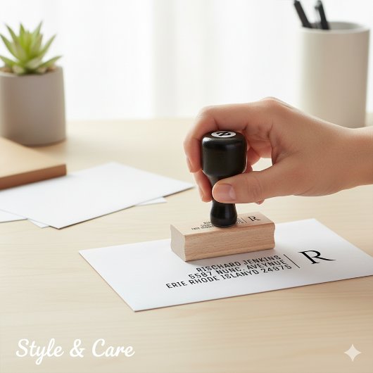 Classic Monogram Name Address Stylish Wooden Rubberstempel