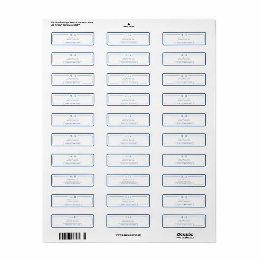 Classic Monogram Navy Blue Border Address Etiket (Full Sheet)