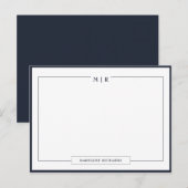 Classic Monogram Navy Blue Border Stationery Briefkaart (Voorkant / Achterkant)