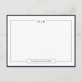 Classic Monogram Navy Blue Border Stationery Briefkaart