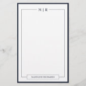 Classic Monogram Navy Blue Border Stationery Briefpapier (Voorkant)