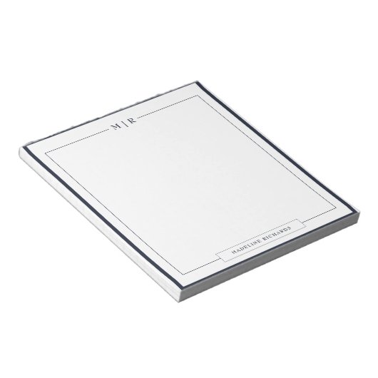 Classic Monogram Navy Blue Border Stationery Notitieblok (Schuin)