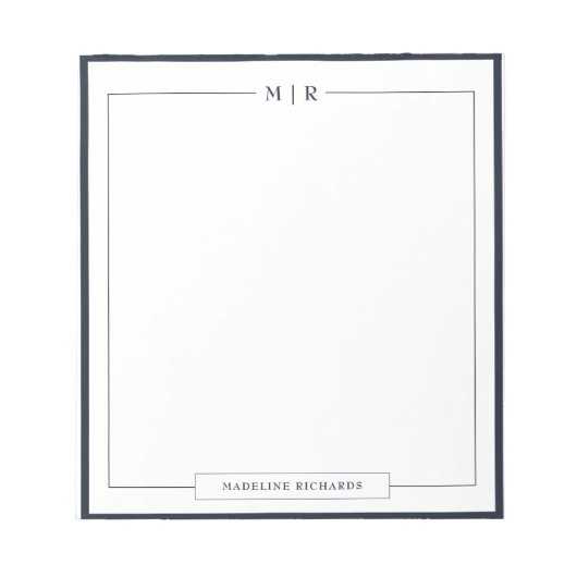 Classic Monogram Navy Blue Border Stationery Notitieblok (Voorkant)