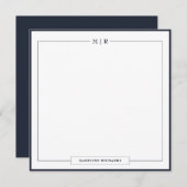 Classic Monogram Navy Blue Border Stationery Notitiekaartje (Voorkant / Achterkant)