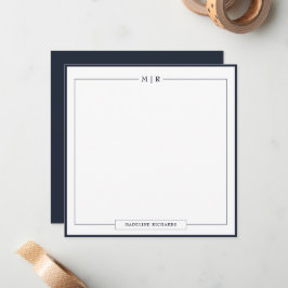 Classic Monogram Navy Blue Border Stationery Notitiekaartje