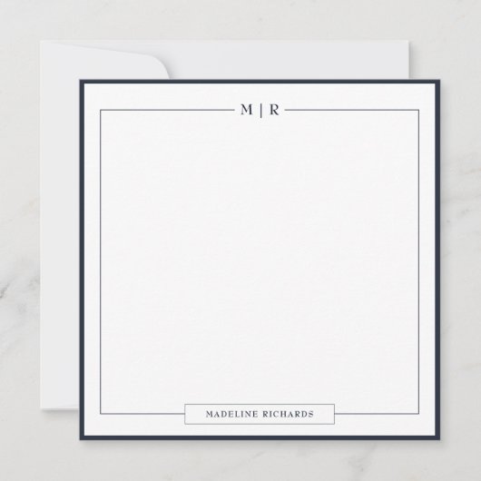 Classic Monogram Navy Blue Border Stationery Notitiekaartje (Voorkant)