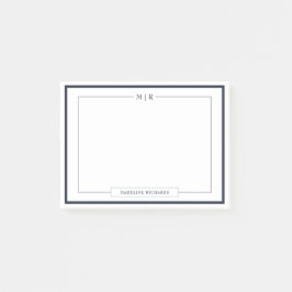 Classic Monogram Navy Blue Border Stationery Post-it® Notes